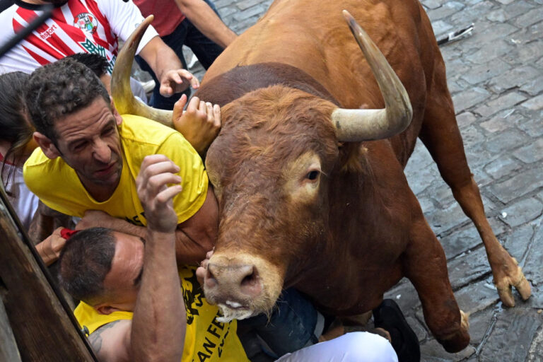 Haute tension avec les &lsquo;Cebadas&rsquo; lors de la troisième course des taureaux de San Fermín