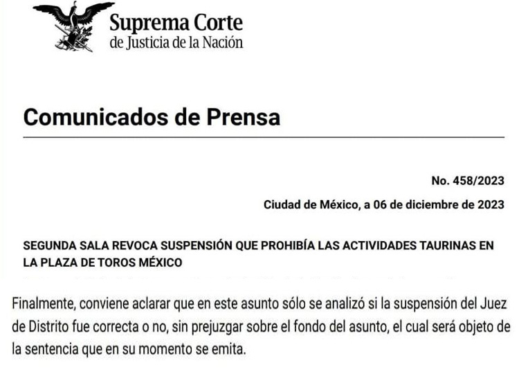 Deuxième Chambre du Tribunal : Les taureaux peuvent désormais être donnés à La México, mais le processus n&rsquo;est pas terminé