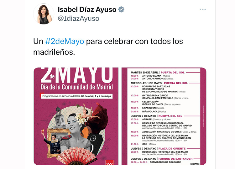 Le programme officiel des festivités du 2 mai à Madrid oublie les taureaux