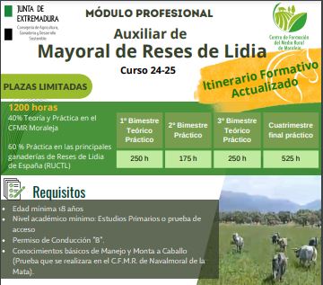 Le Centre de Formation en Milieu Rural de Moraleja lance son module professionnel pour assistants intendants avec l'aide de l'Union Royale des Éleveurs de Taureaux de Lidia