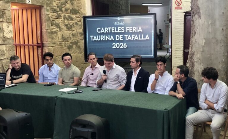 Tafalla, avec des affiches pour une foire où le taureau est le protagoniste