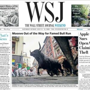 Les courses de taureaux de Pampelune, en couverture du Washington Post et du Wall Street Journal