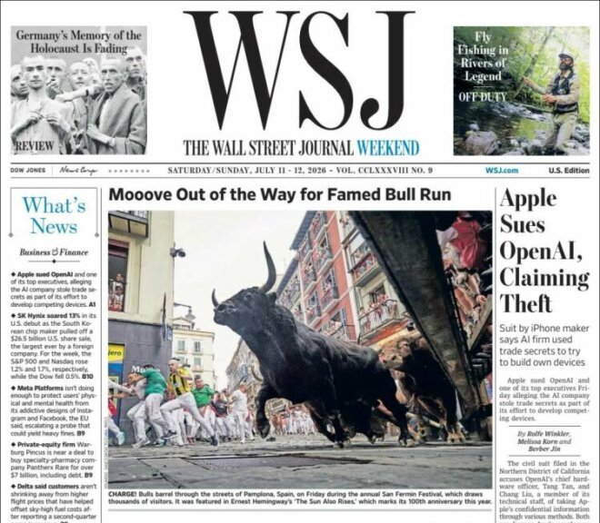 Les courses de taureaux de Pampelune, en couverture du Washington Post et du Wall Street Journal